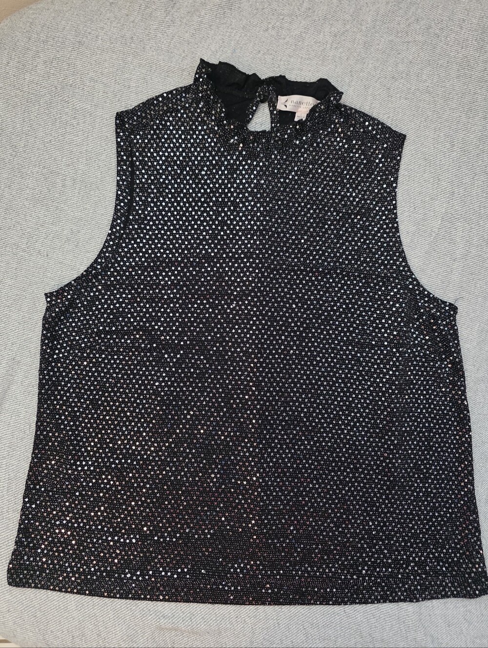 Nanette Lepore Black Sparkle Mock Neck Sleeveless Camisole